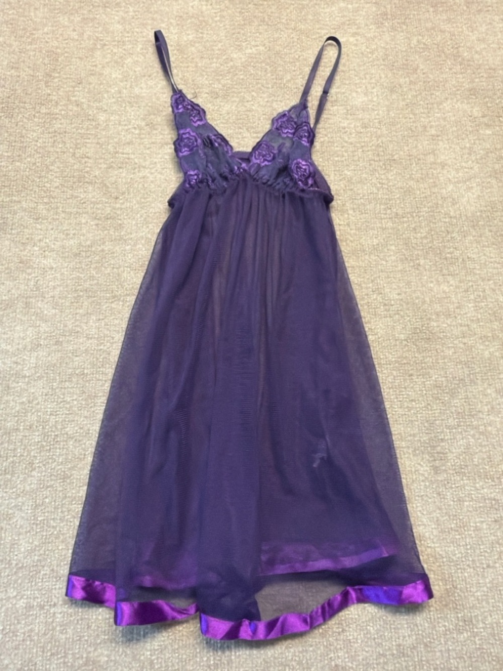 Y2K Purple Sheer Lace Babydoll Lingerie Dress Mesh Slip Intimates Size XS 0829